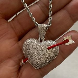 925 Sterling Silver Heart Pendant 22" Rope Chain